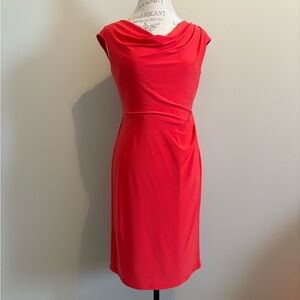 Ralph Lauren Red Ruched Sheath Dress Cowl Neck